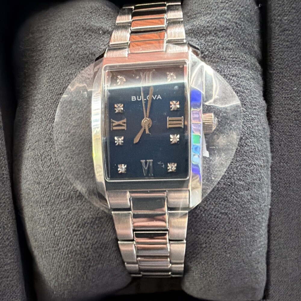 Bulova Tank Women's Quartz Rectangular Navy Dial Diamond 96P262